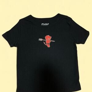 Hot Stuff Black Baby Tee with Res Devil Design Bedazzled Size Small